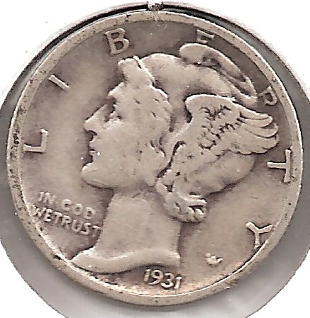 1931-D Mercury Dime Obverse